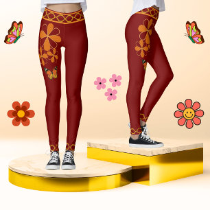 Bloemrijke Rustieke Retro Diep Rood Land Leggings