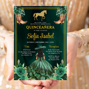 Bloemrijke Smaragdgroene Gouden Laarzen Paard Quin Kaart