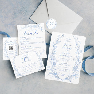  Bloemrijke Stoffige Blauw Elegante Huwelijksgunst Ronde Sticker