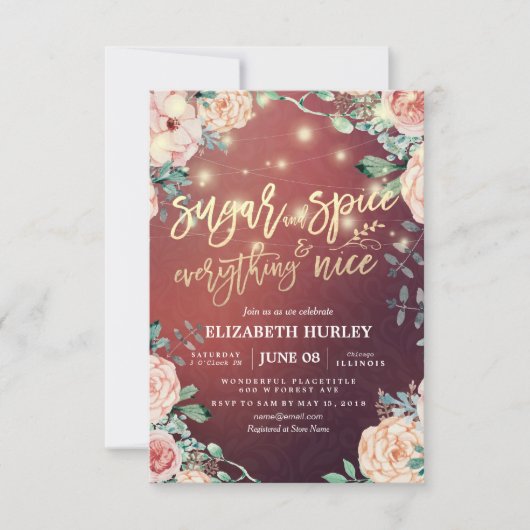 Bloemrijke Suiker & Specerij & Alles Leuk Baby Sho Kaart (Voorkant)