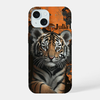 Bloemrijke tijger 3D met aangepaste naam iPhone 15 Hoesje