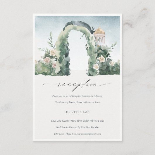 Bloemrijke Tuinboog Botanische Trouwreceptie Informatiekaartje (Voorkant)