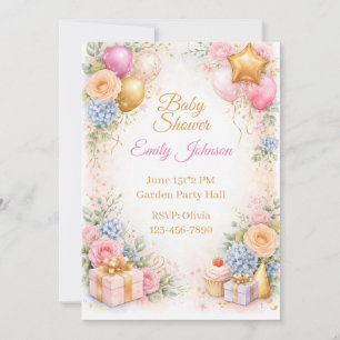 Bloemrijke uitnodiging voor baby shower