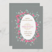 bloemrijke uitnodiging voor een bruiloft in mint-g (Voorkant / Achterkant)