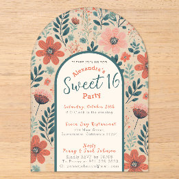 Bloemrijke uitnodiging voor sweet sixteen in de he acryl uitnodigingen