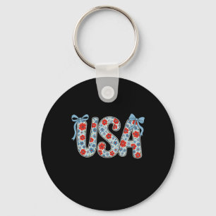 Bloemrijke Usa Coquette Strik Patriottisch 4 Juli Sleutelhanger