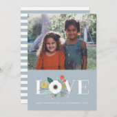 Bloemrijke Valentijnskaart - Stofblauw Feestdagenkaart (Voorkant / Achterkant)