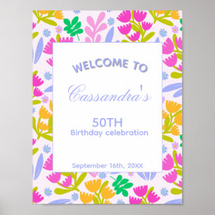 Bloemrijke verjaardag elegante feestelijke roze cu poster