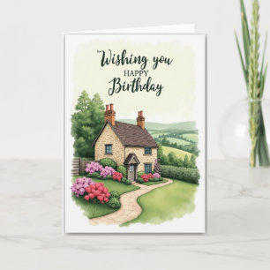 Bloemrijke Verjaardagskaart van een Cottage Kaart