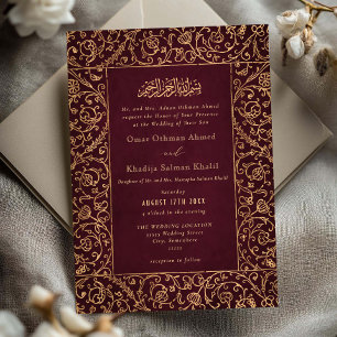 Bloemrijke Vintage Goud & Bourgondiërode Islamitis Kaart