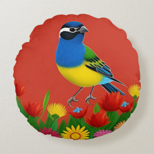 🌸 Bloemrijke Vogel Cottagecore Huisdecoratie Rond Kussen