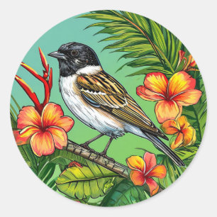 Bloemrijke Vogel Exotische Natuur Botanisch Decor  Ronde Sticker
