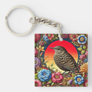 🌿 Bloemrijke Vogel Illustratie Voor Vreedzame Nat Sleutelhanger