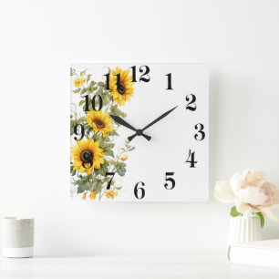 Bloemrijke wandklok vierkante klok