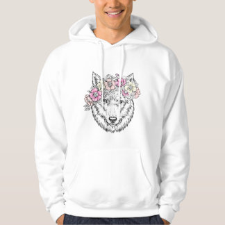Bloemrijke Wolf Lijnkunst – Boho Wilde Dier met Bl Hoodie