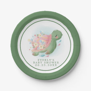 Bloemrijke Zeeschildpad Baby Shower Papieren Bordje