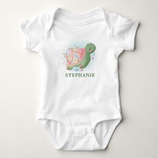 Bloemrijke Zeeschildpad Baby Shower Romper (Voorkant)