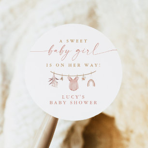 Bloemrijke Zoete Baby Meisje Waslijn Baby Shower Ronde Sticker