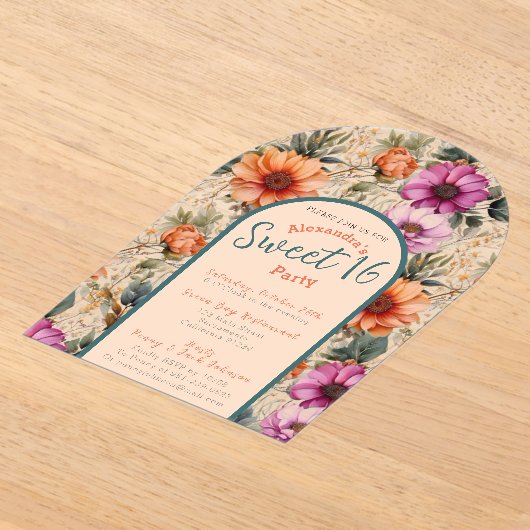 Bloemrijke zoete zestien uitnodiging transparant acryl uitnodigingen (Laagn)