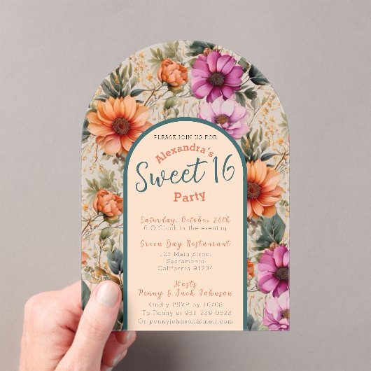 Bloemrijke zoete zestien uitnodiging transparant acryl uitnodigingen (Insitu (Draagbaar))