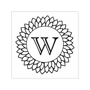 Bloemrijke Zonnebloem Frame Eén Initiële Monogram Zelfinktende Stempel