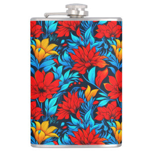 Bloemrood gele bloemen Patroon-13075 Heupfles