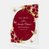 Bloemrood goud tiara vlinder quinceañera acryl bord (Hoek)
