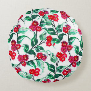 Bloemrood Kleur Bloemen Patroon-56698 Rond Kussen