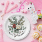 Bloemrood Wit Kerst Rozen bruiloft Papieren Bordje (Feest)