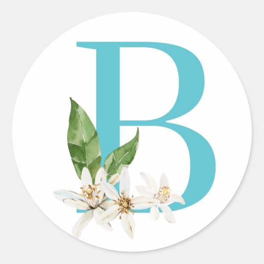 Bloemroos monogram in turquoise letter B Ronde Sticker (Voorkant)