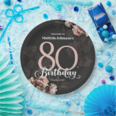 Bloemroze 80ste verjaardag papieren bordje (Feest)