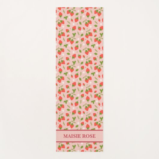 Bloemroze Aardbeienpatroon Gepersonaliseerde Kinde Yogamat (Voorkant)