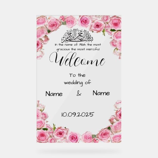 Bloemroze acryl bruiloft teken acryl bord (Voorkant)