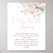 Bloemroze Baby shower Late Night Luiers Poster (Voorkant)