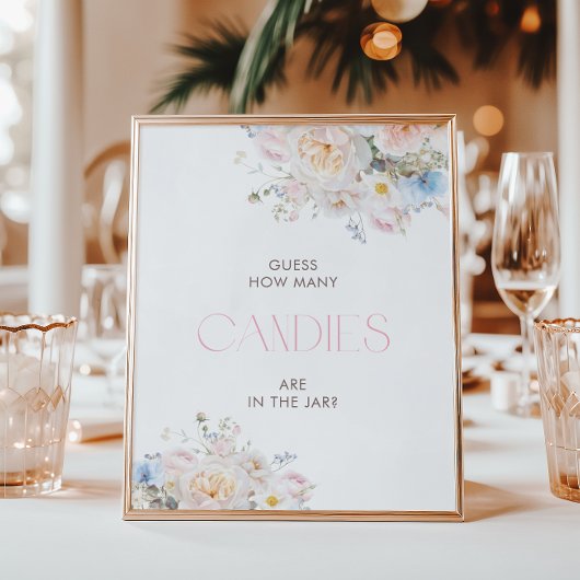 Bloemroze Baby shower Raad eens hoeveel Snoepjes Poster