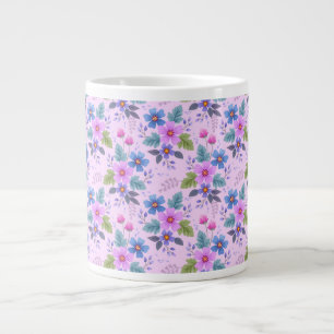 Bloemroze Blauw Violette Bloemen Patroon-36841 Extra Grote Beker