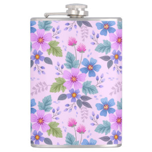 Bloemroze Blauw Violette Bloemen Patroon-36841 Heupfles