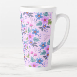 Bloemroze Blauw Violette Bloemen Patroon-36841 Latte Mok