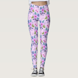 Bloemroze Blauw Violette Bloemen Patroon-36841 Leggings
