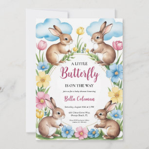 Bloemroze Bunny Baby Shower Uitnodigingen