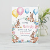 Bloemroze Bunny Baby Shower Uitnodigingen (Staand voorkant)