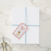 Bloemroze Gingham Duck Verjaardag Labels Cadeaulabel (Met Touw)
