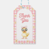 Bloemroze Gingham Duck Verjaardag Labels Cadeaulabel (Voorkant)