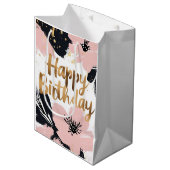 Bloemroze gouden verjaardag medium cadeauzakje (Voorkant Gekanteld)