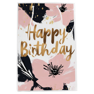 Bloemroze gouden verjaardag medium cadeauzakje