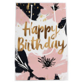 Bloemroze gouden verjaardag medium cadeauzakje (Achterkant)