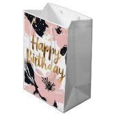 Bloemroze gouden verjaardag medium cadeauzakje (Achterkant Gekanteld)