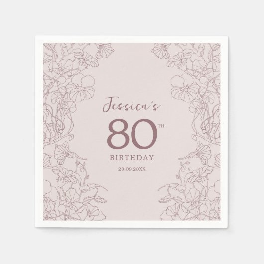 Bloemroze Mauve Verjaardag Servet (Voorkant)