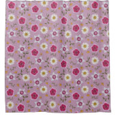 Bloemroze moderne Dianthus & Daisy met de hand get Douchegordijn (Voorkant)