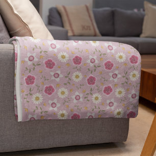Bloemroze moderne Dianthus & Daisy met de hand get Fleece Deken